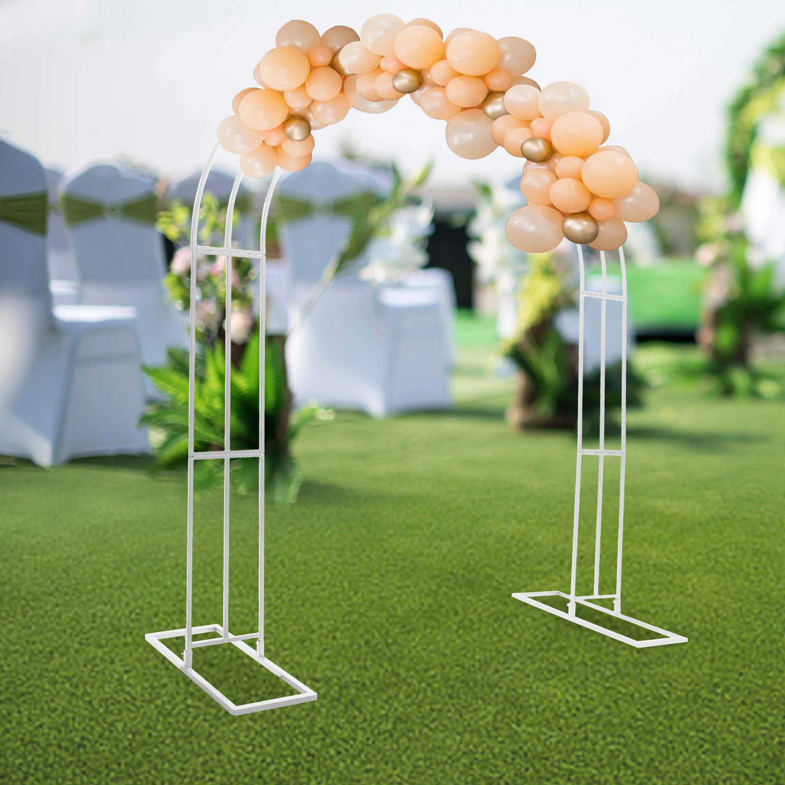 Romantic Wedding Garden Arch Balloon Archway Decoration Stand Climbing Flower Plant Arch-shaped Rack White/Gold 3 Layers