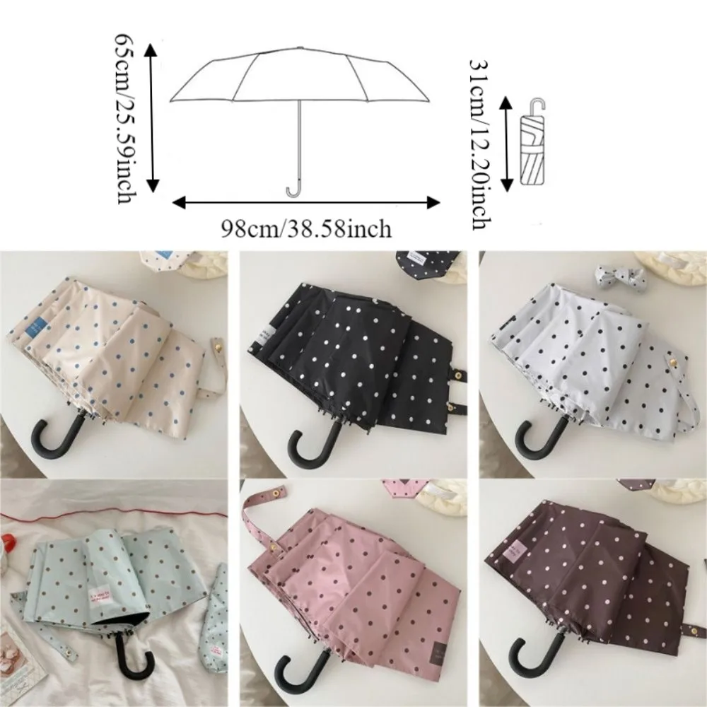 Windproof Polka Dot UV Protection Sun Umbrella with U-Shaped Handle