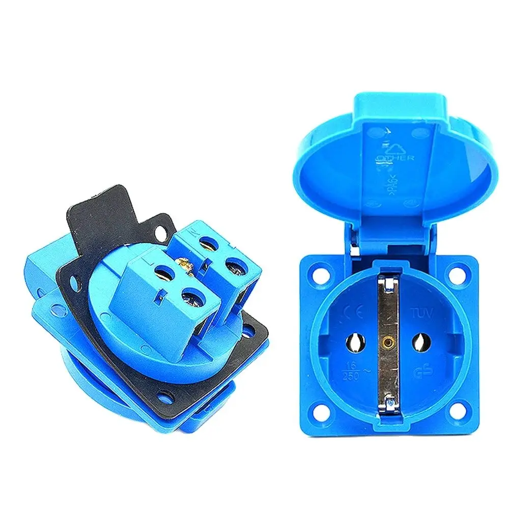 1pc Waterproof Dustproof Industrial Safety Power Outlet - Black Blue, 16A Type E/F