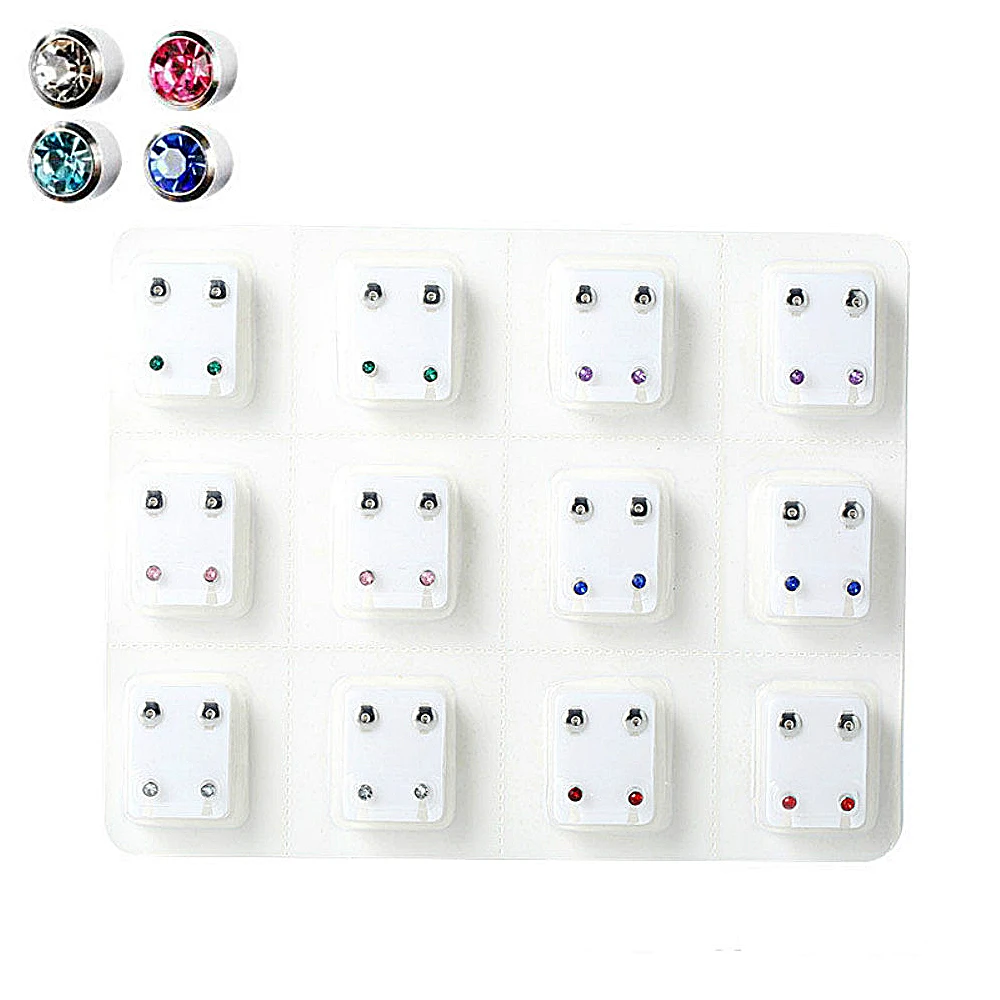12 Pairs Earrings Crystal Piercing Tools Set Surgical Steel for Body Ear Earrings Piercing Gun Fashion Jewelry Accessories 4
