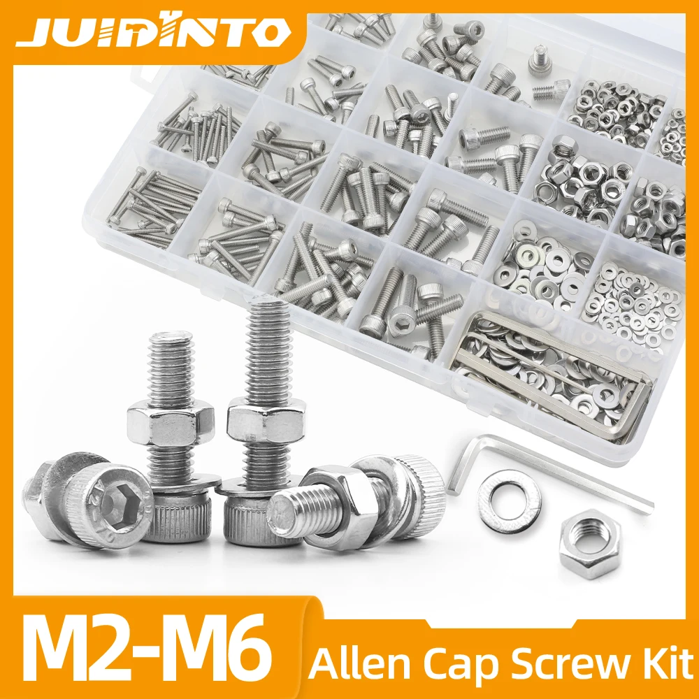 

JUIDINTO Hex Socket Head Cap Bolts and Nuts M2 M2.5 M3 M4 M5 M6 Stainless Steel Allen Head Screw Nut Washers Assortment Kit