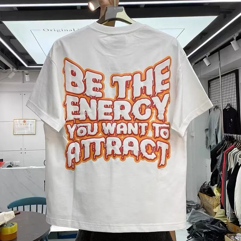 

Flowing Foam Letters Print Loose Short-sleeved T-shirt Men Women Black White Short Sleeve