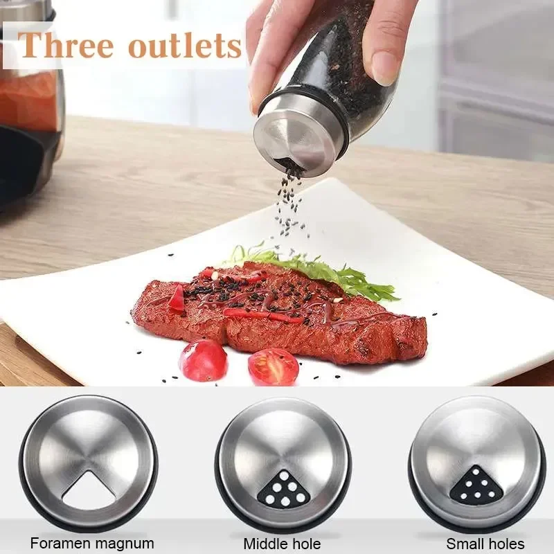 Seasoning Jar Spices Bottle Kitchen Rotating Spice Bottle Set Glass Material Seasoning Salt Sugar Pepper Storage Bottle Kitchen Spice Rack