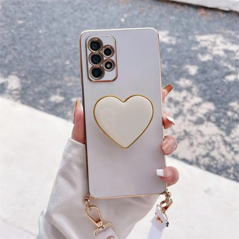Elegant Love Heart Holder Crossbody Lanyard Case in Plating Finish
