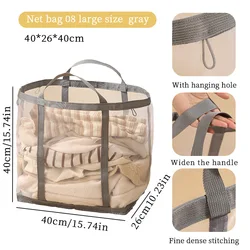 Breathable Nylon Mesh Laundry Basket with Handle - Portable & Foldable Dirty Clothes Organizer for Large Capacity Storage (Gray - L)