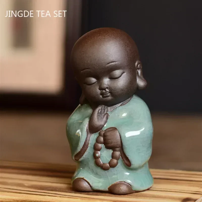 Creativity Purple Clay Tea Pet Ornaments Small Monk Statue Handmade Tea Figurine Boutique Tea Set Decoration Accessories Crafts