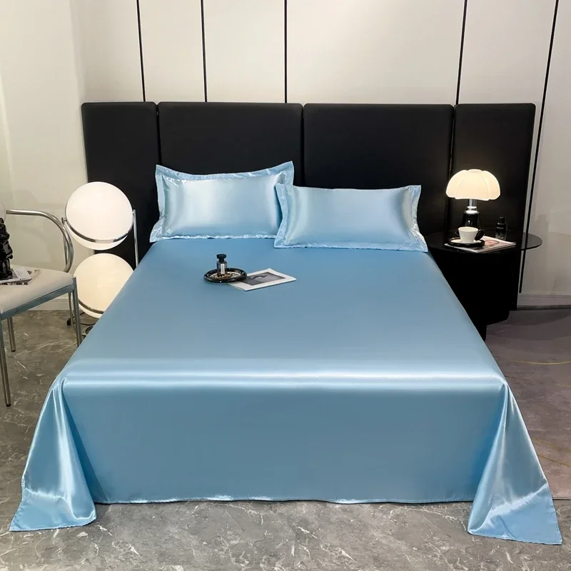 Satijnen Lakens Hotel Luxe Zijdeachtig 1 stks King Queen Size Luxe Sprei Zacht Effen Kleur Platte Laken Polyester Laken