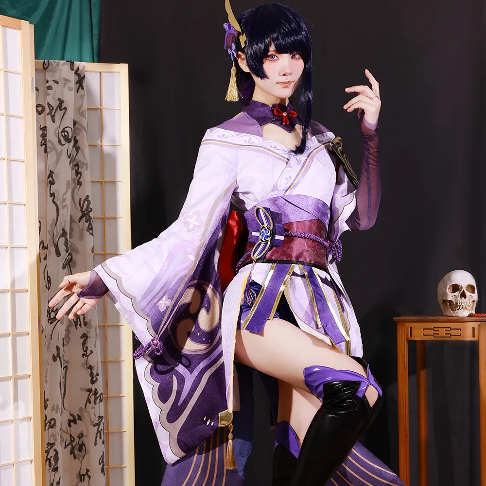 라이덴 쇼군 코스프레 코스튬 가발, 원신 임팩트 게임 유니폼, 애니메이션 중국 스타일 할로윈 의상, 가죽 스타킹 소품 -  AliExpress