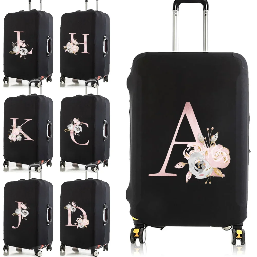 Luggage Cover Pink Flower Letter Elastic Protective Cover for 18-28 Inch Suitcase Trolley Dust Cover Travel Accessories