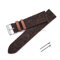 Vintage Tweed Canvas & Genuine Leather Quick Release Watch Strap - 22mm (Brown)