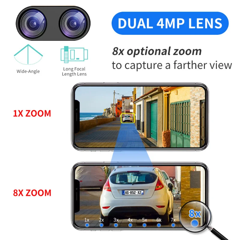 

Hiseeu 4MP Dual Lens PTZ Wifi IP Camera 8X Zoom Outdoor HD Full Color Night Vision Human Detection Video Surveillance Cameras
