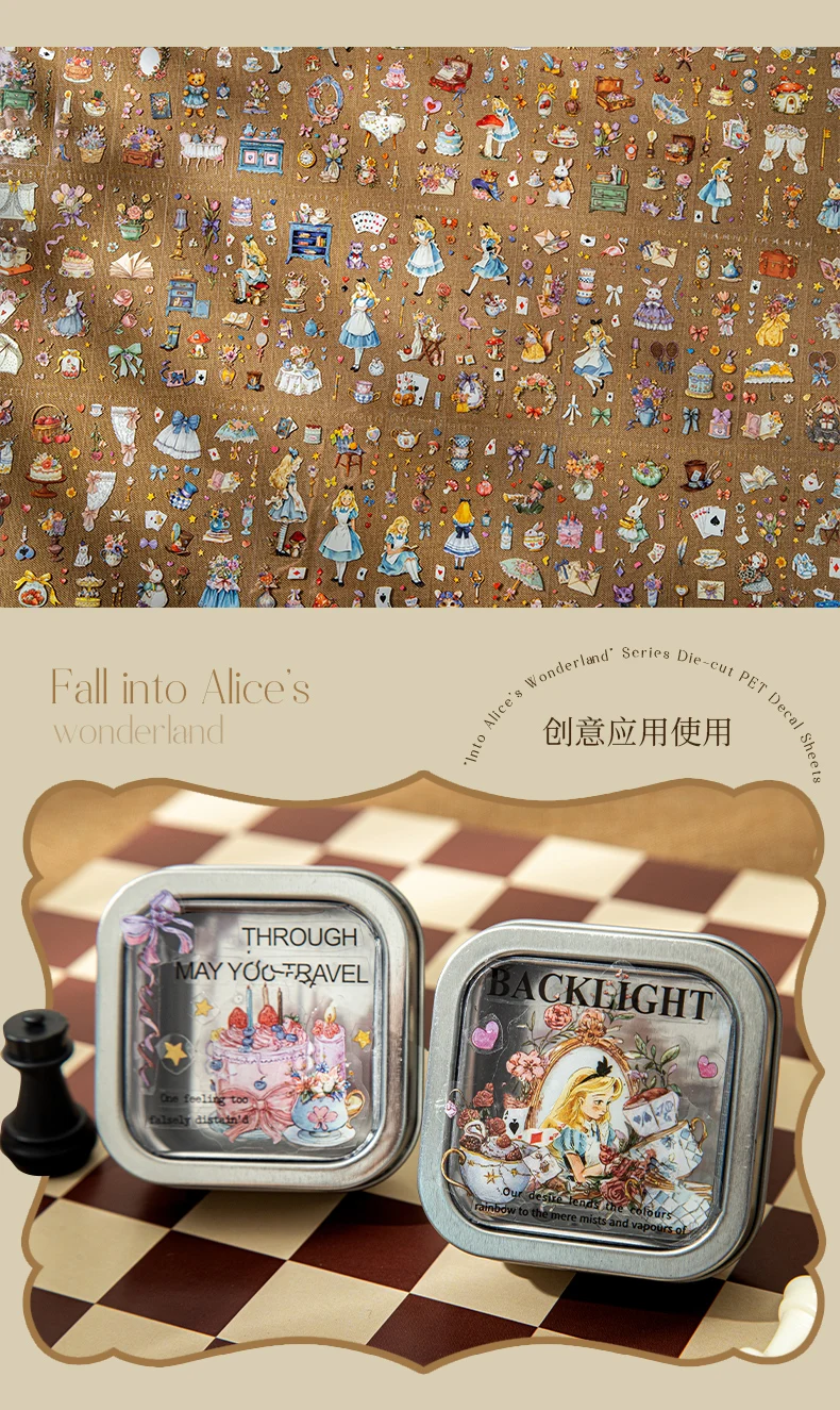 Journal GO 50 Stück Ausgestanzte Alice im Wunderland Wasserfeste PET-Aufkleber für Flaschen, Tassen, Journaling, Karten, Planer, Deko, Scrapbook-Dekoration – Detail 13
