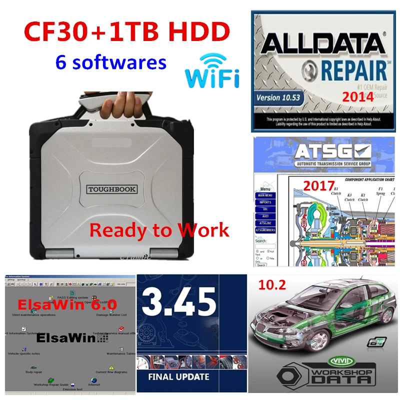 

2022 Used Toughbook CF30 Laptop CF-30 with 1TB HDD Alldata 10.53 mit//chell,vivid 10.2,atsg,auto--data,elsawin 6.0 ready to work