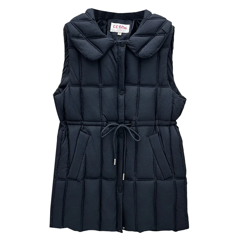 Womens Plus Size Winter Parkas Casual Clothing Fashion Simple Medium Length Sleeveless Jacket Peter Pan Collar Padded Coats цена и фото