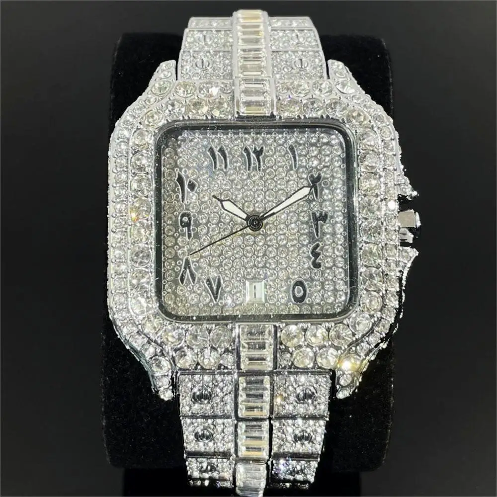 

MISSFOX Fashion Iced Watches Men Luxury Auto Date Square Quartz Watch Hip Hop Diamond Jewelry Gold Wristwatches Man Dropshipping