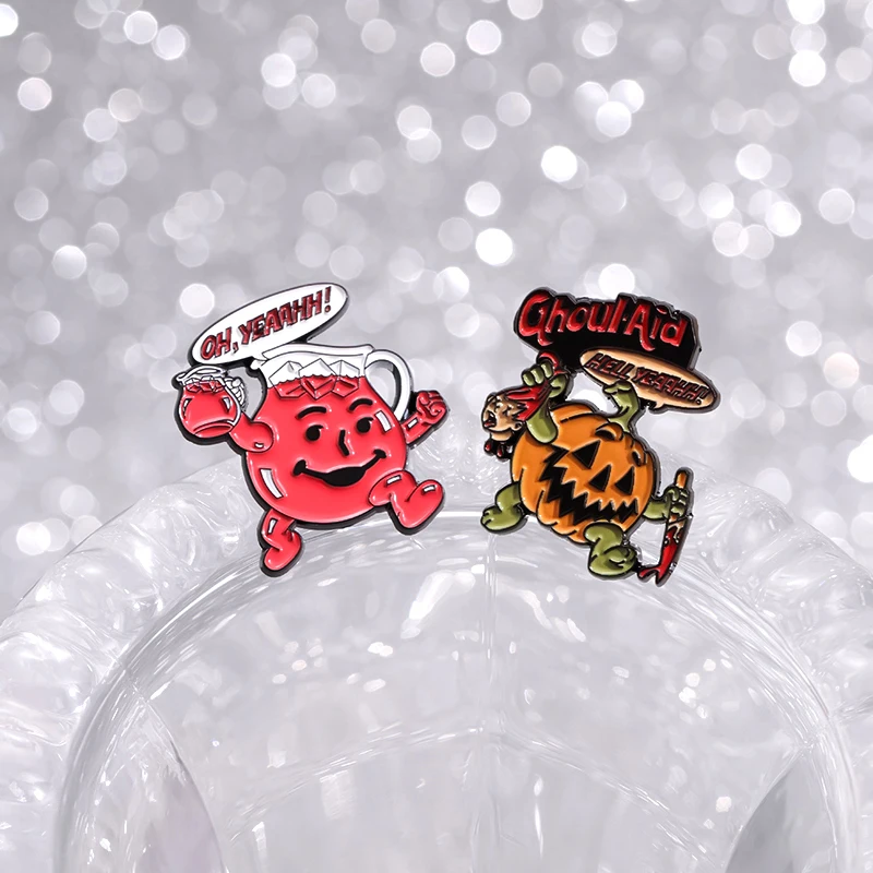 Hölle ja Emaille Pins benutzer definierte lustige Halloween Kürbis Ghul-Aid Broschen Revers Abzeichen Tasche Schmuck Geschenk für Freunde