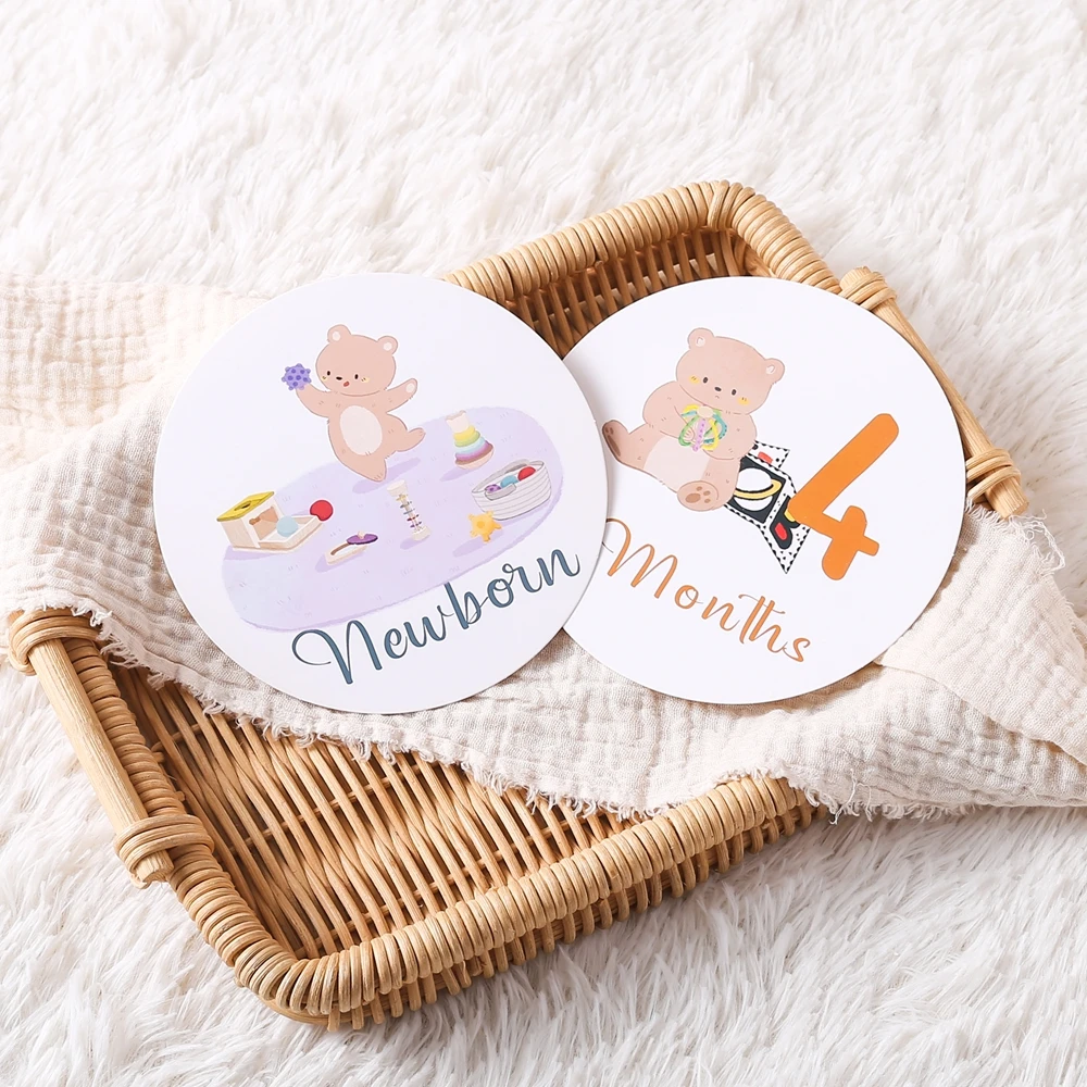12pc Baby Laufleistung Stück Baby Foto Fotografie Zubehör Neugeborenen Geburtstag Geschenke Souvenir Niedlichen Bären Druck Wachstum Gedenken – Detail 14