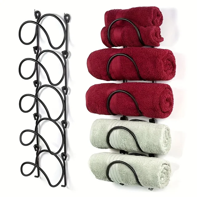 6-Piece Wrought Iron Towel Rack Wall-Mounted With Hooks Sturdy Easy Install Space-Saving For Bathroom Kitchen | 24-hour Shipping