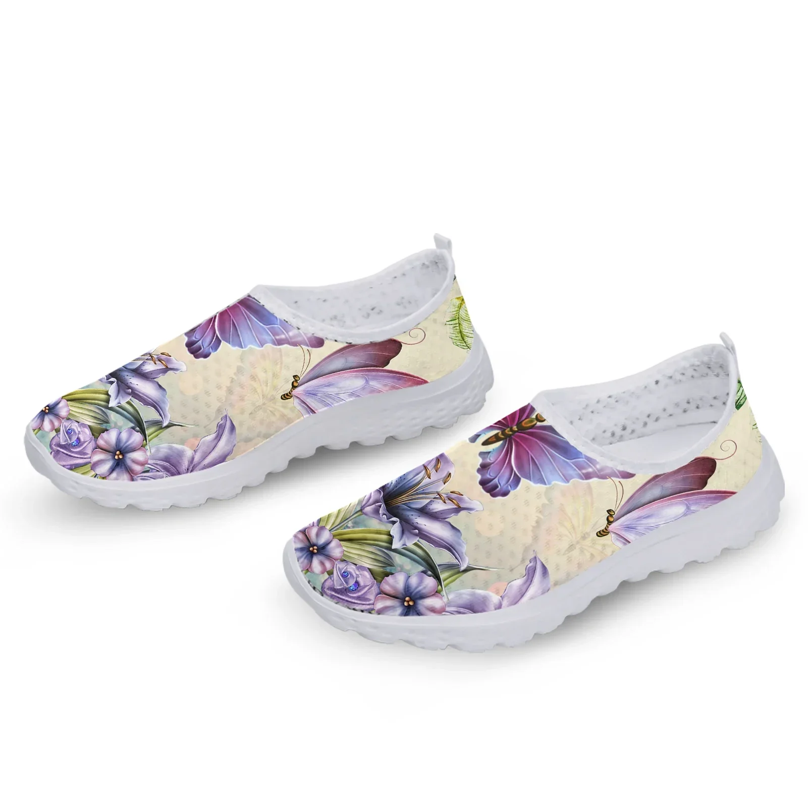 Trendy Purple Gradient Butterfly Flower Print Lightweight Outdoor Non-slip Shoes Soft Leisure Shoes Flats Zapatos