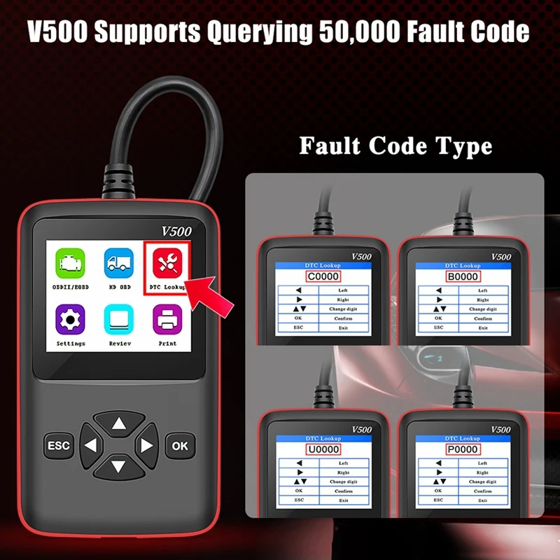 V500 Code Reader Truck Car 2 In 1 OBD2 Engine Diagnostic Tool J1939