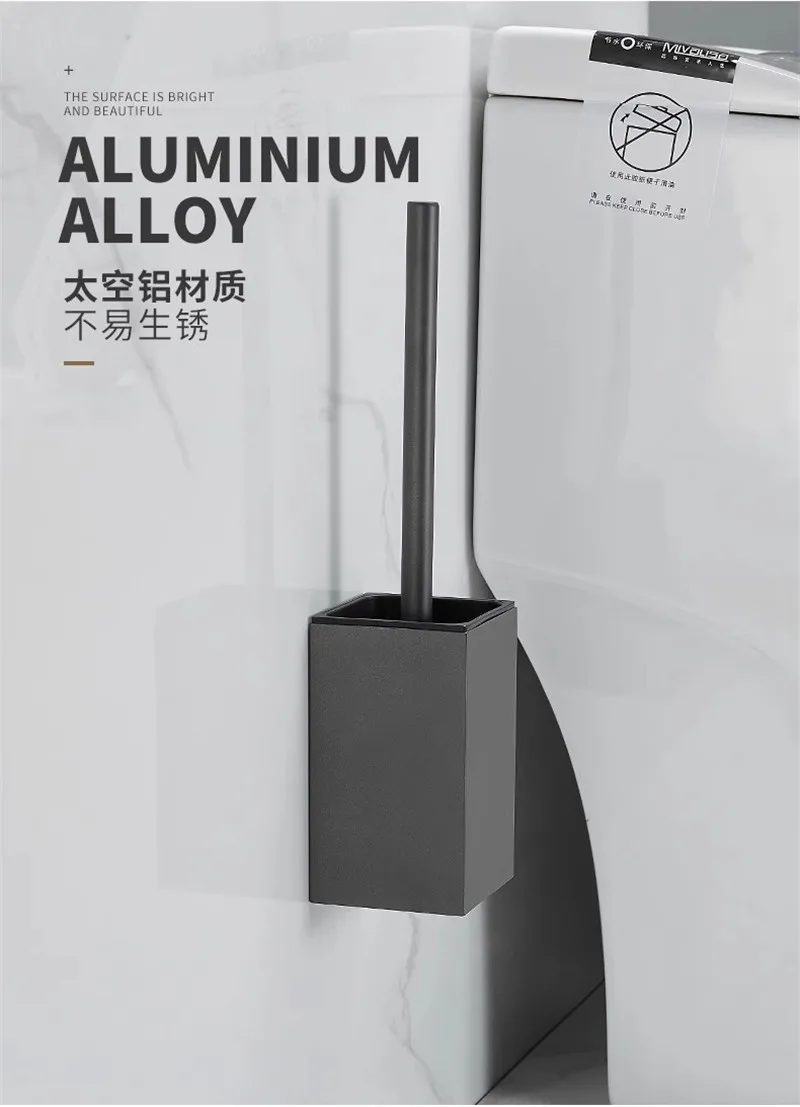 Black Toilet Brush Holder with Brush Aluminum Gray/White Bathroom Toilet Scrub Cleaning Holder Set