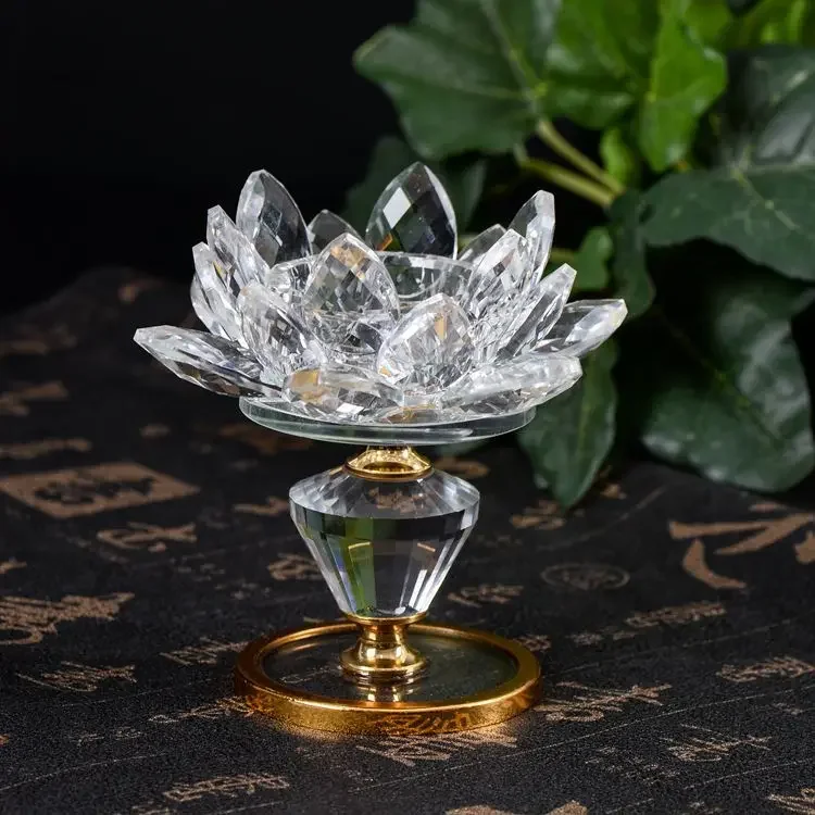 

Creative Crystal Lotus Ghee Lamp Holder Ornaments for Home Use Crystal Candle Holder Ornaments Buddha Tribute Lamp Long Light