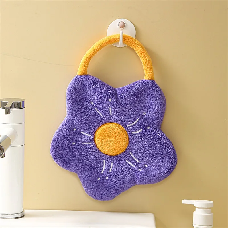 Description Picture 2 of itemCoral Fleece Hangable Thicken Towel Flower Towel Cute Absorbent Hand Towels Cleaning Cloth Rag Handkerchief Household Supplies