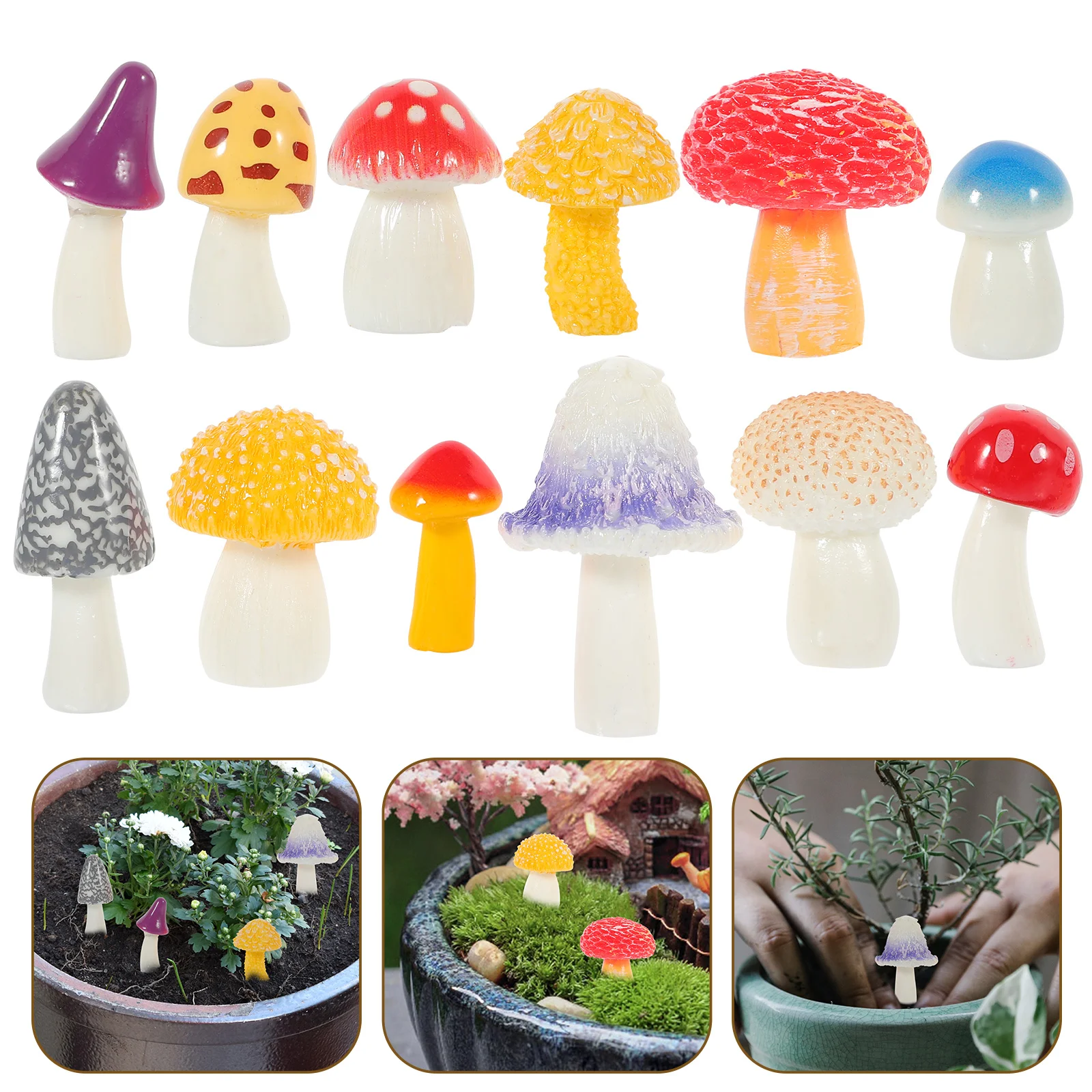 

12 Pcs Accessories Micro Landscape Mushroom Birthday Decoration for Girl Resin Statue