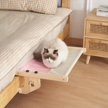 L Szie 걸이식 애완 동물 고양이 침대 창문 해먹 소파 하우스 가구, 새끼 고양이 실내 세척 가능한 탈착식 시트, 나무 애완 동물 용품