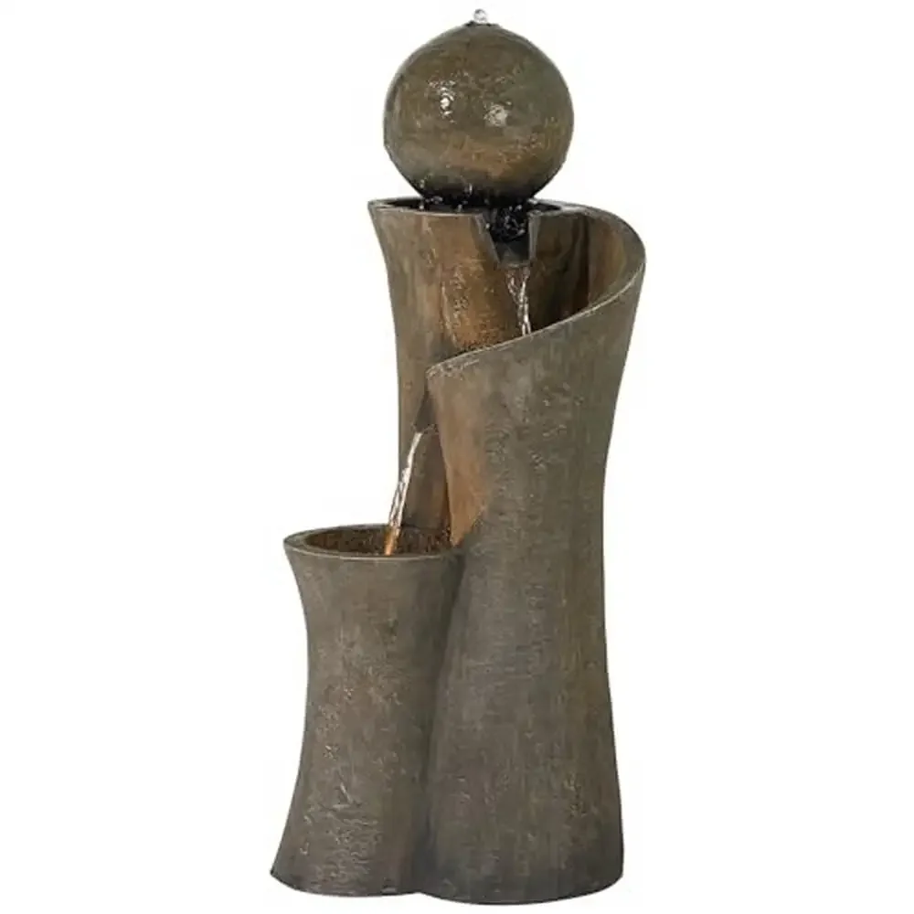 Modern Outdoor Garden Water Fountain with LED Light Resin Zen Ball Feature 39.5" High Patio Yard Deck Home Circulating Waterfall