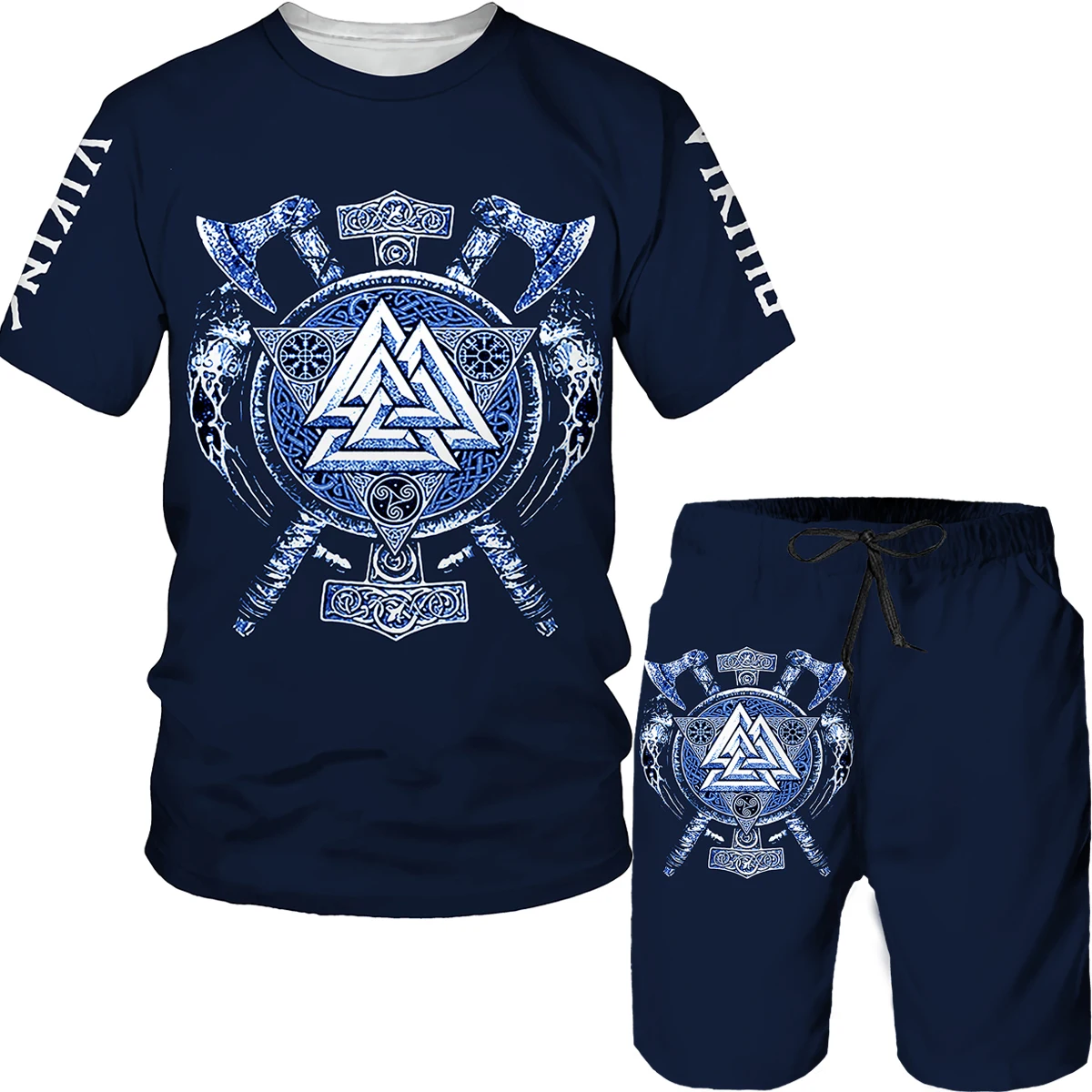 

Костюм спортивный мужской оверсайз с 3D-принтом, Повседневная футболка с круглым вырезом, дышащий индивидуальный стиль, уличная одежда в стиле викингов, лето