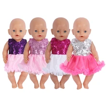 

2022 Fit 18 inch Born New Baby Doll Clothes Accessories 43cm Sequined Gauze Dress For Baby Festival Gift