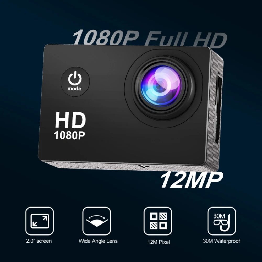 울트라 HD 2.0 인치 스크린 수중 방수 액션 카메라, 헬멧 비디오 녹화 카메라, 야외 사이클링 미니 스포츠 캠