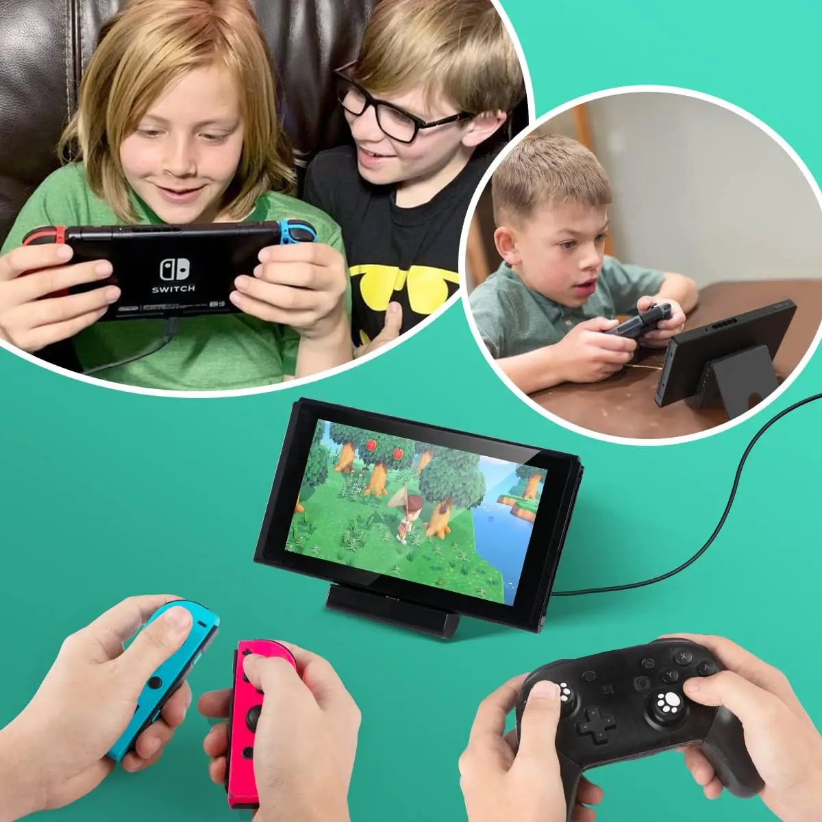 Nintendo Switch Lite용 충전 도크 듀얼 USB 플레이스탠드 4개의 USB 포트가 있는 Nintendo용 조정 가능한 충전 스테이션1 AC 어댑터