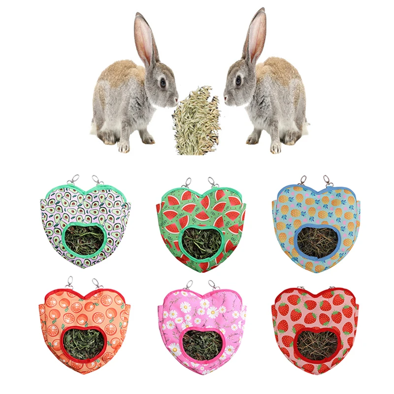 Heart-Shape Hay Bag Hanging Pouch Small Animals Feeder Holder Classic Rabbit Feeding Bag Guinea Pig Chinchilla Hanging Hay