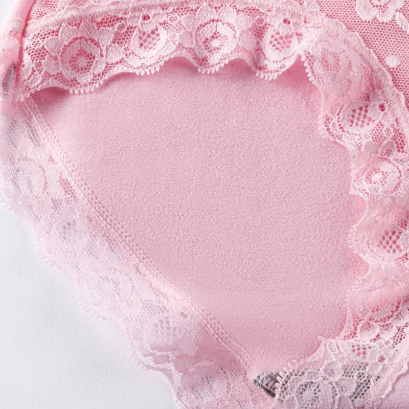 4 Pairs of Cotton 100% Cotton Panties Women's Mid-rise Large Size Antibacterial Sexy Lace Graphene Bacteriostatic Underwear