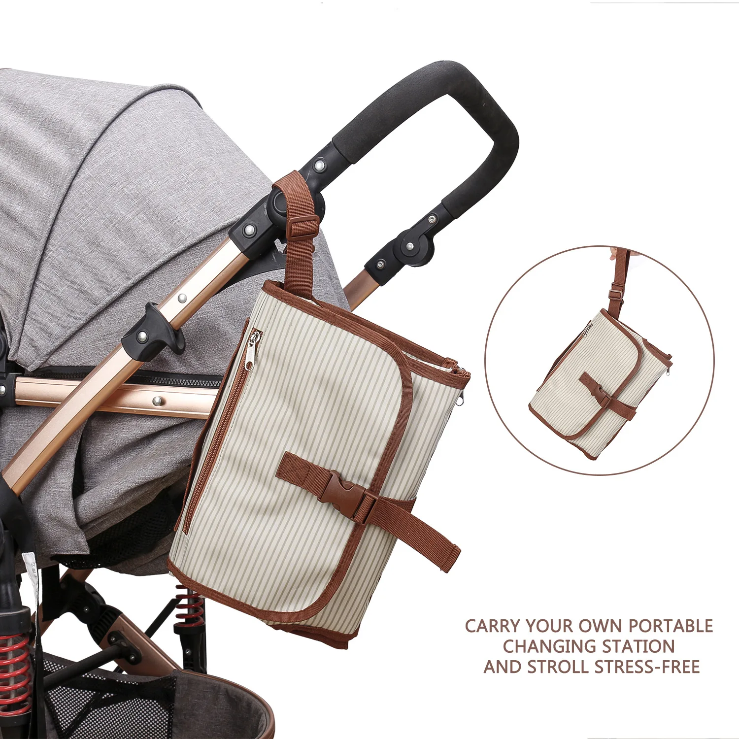 Cambiador de pañales portátil con cojín incorporado para la cabeza, bolsa de pañales infantil, cambiador de bebé multifunción, impermeable