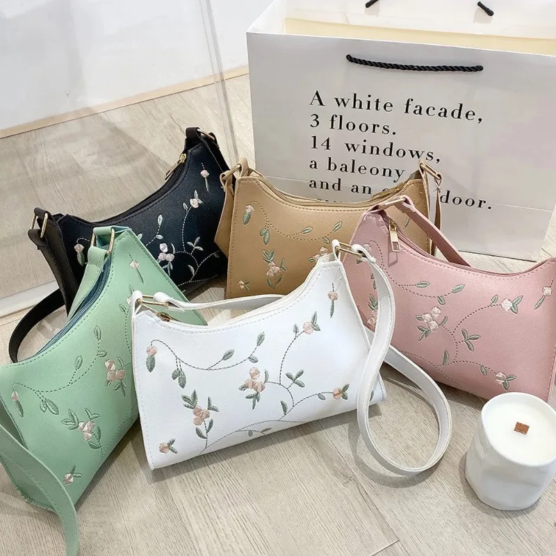 Cute Embroidered Women's Armpit Bag Elegant Shoulder Bag Luxury Designer Handbag for Office Commuting Daily