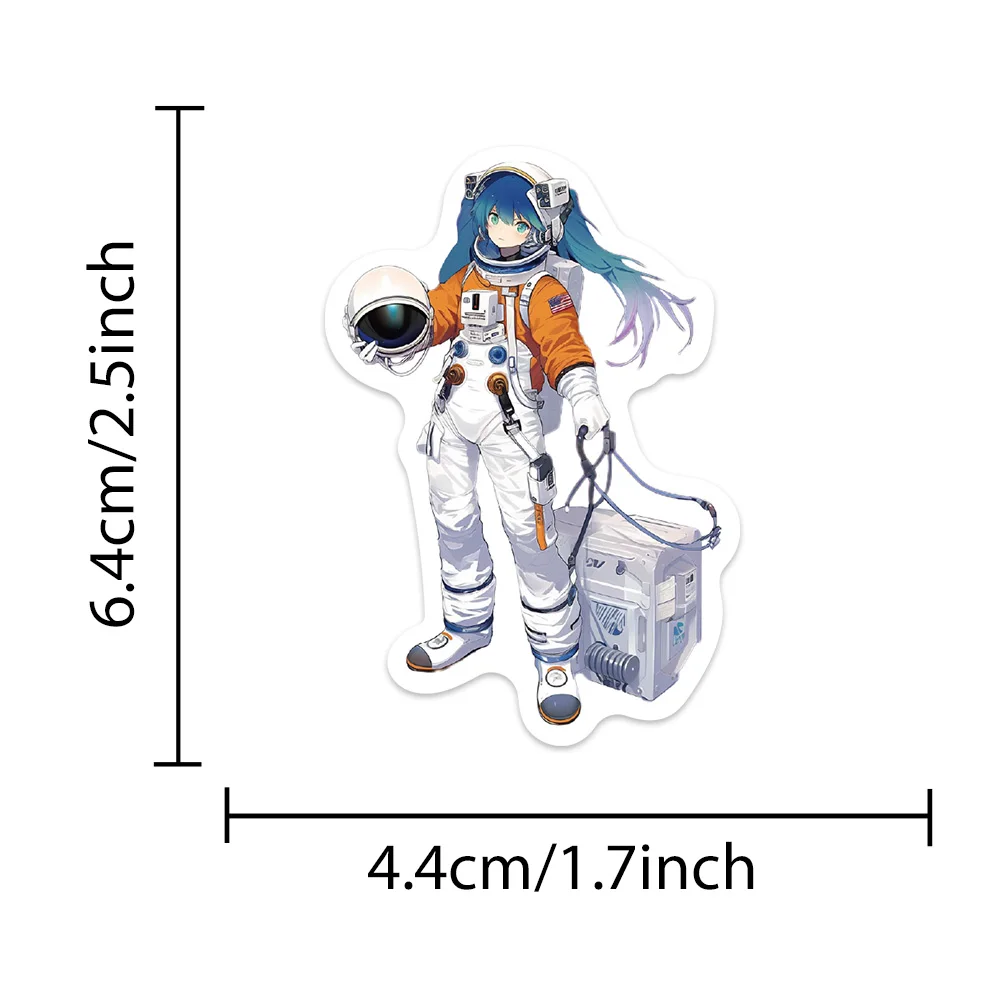 50 Stück Vinyl-Laptop-Aufkleber, niedliche Cartoon-Anime-Grils-Astronauten-Aufkleber für Gepäck, Gitarre, Telefon, Skateboard, wasserdichte Graffiti – Detail 3