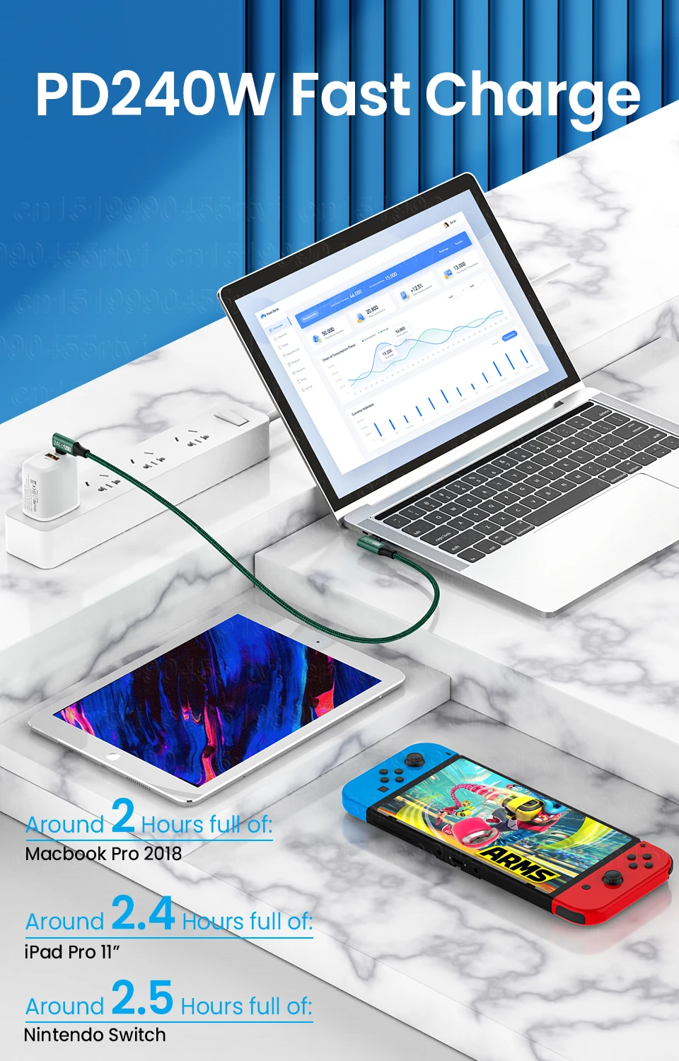 Sb55ef5d121bd4a7caef3d7723e2425c2t PD 240W 5A USB Type C To USB C Cable USB-C PD Fast Charging Charger Wire Cord For MacBook Pro Samsung Type-C USBC Cable 0.5/1/2M Mallzona