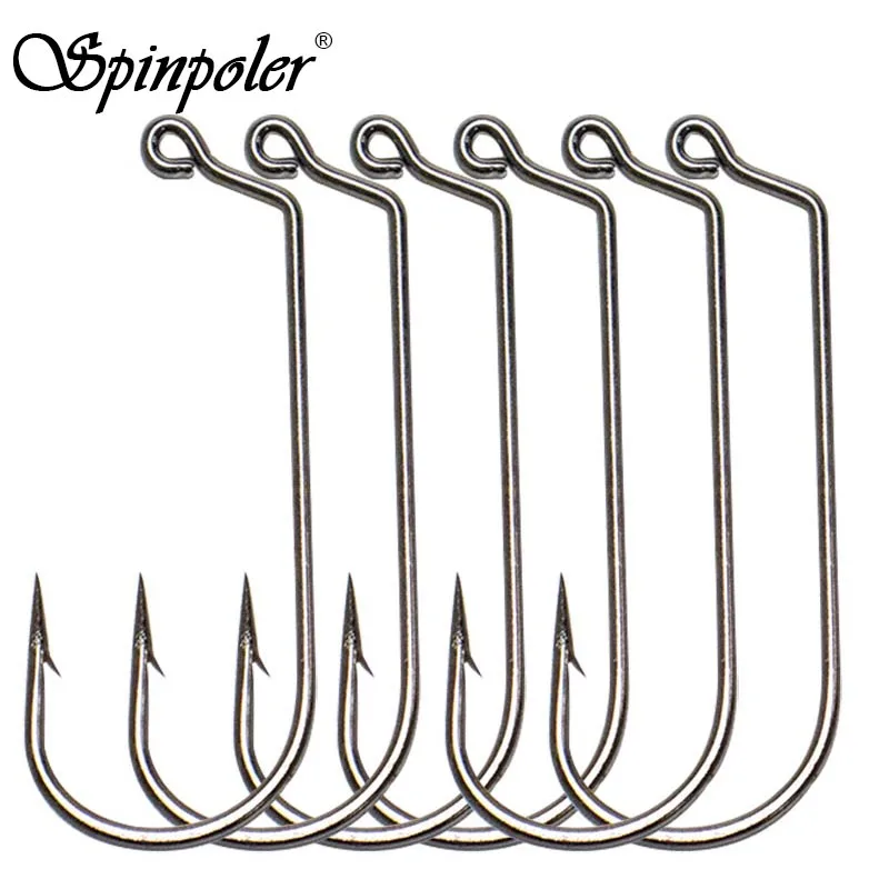 Spinpoler Premium Jig Hook High-Carbon Steel 60°Bend Deep Throat Fishhook  Saltwater Bass Worm Hooks Pike Fishing Tackle