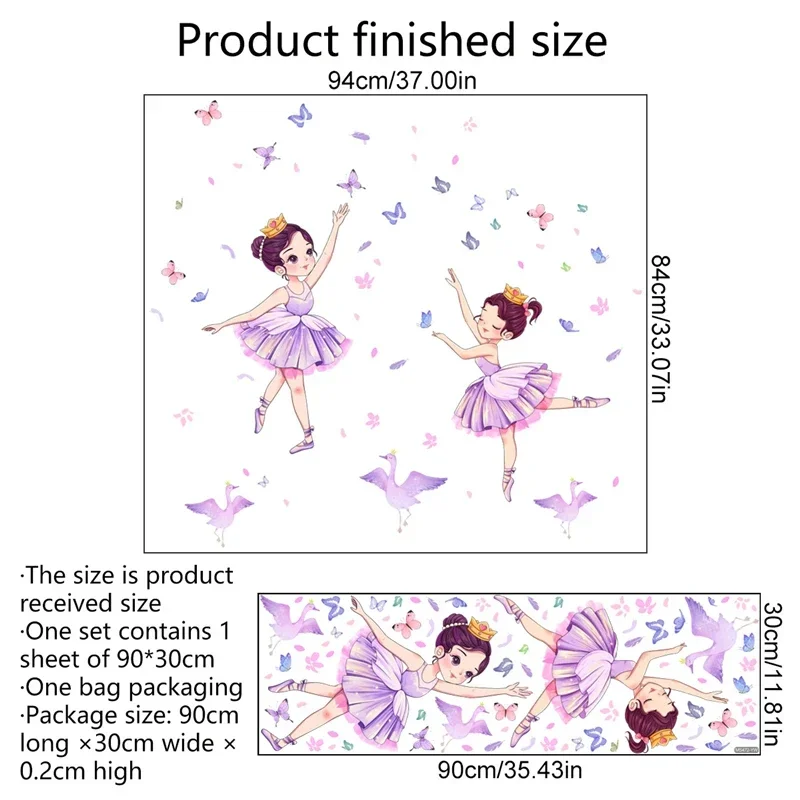 1Sheet Ballet Dancing Girl Wall Decals - Removable Pink PVC Stickers With Swan & Butterfly For Girls Bedroom - View #3