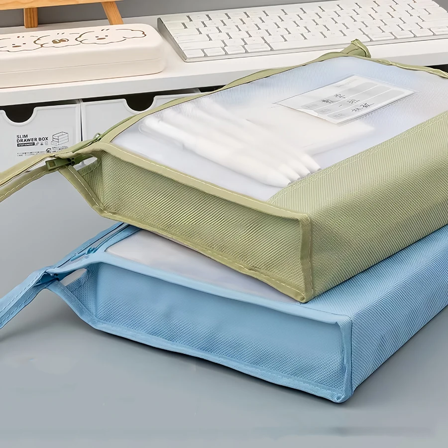 Large A4 mesh storage bag Clear Mesh Organiser Double Zip Spacious Portable Handmade Storage Bag