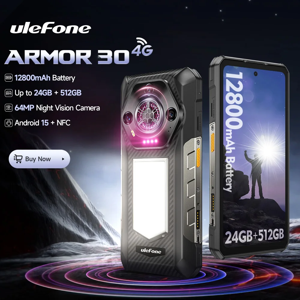 【World Premiere】Ulefone Armor 30 Rugged Phone 12800mAh 24GB+512GB Smartphone 120Hz Android 15 NFC Night Camera Global Version