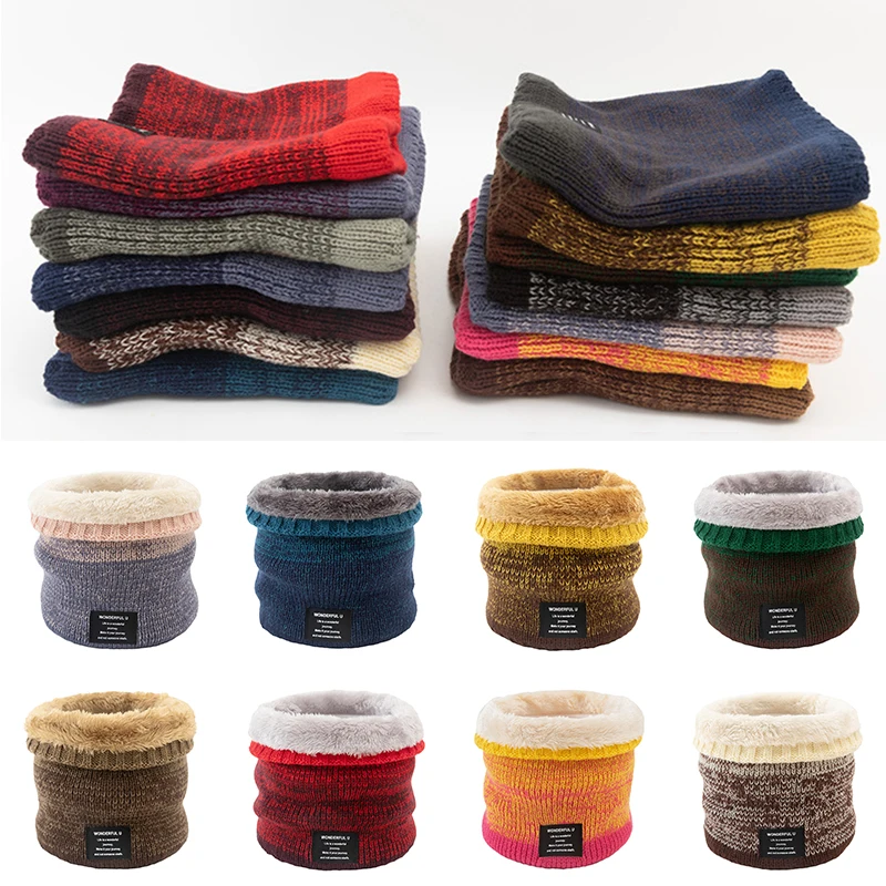 

Winter Fleece Scarf for Men Neck Ring Bandana Knitted Warm Solid Scarf Women Neck Warmer Thick Wool Scarves Ski Mask Collar
