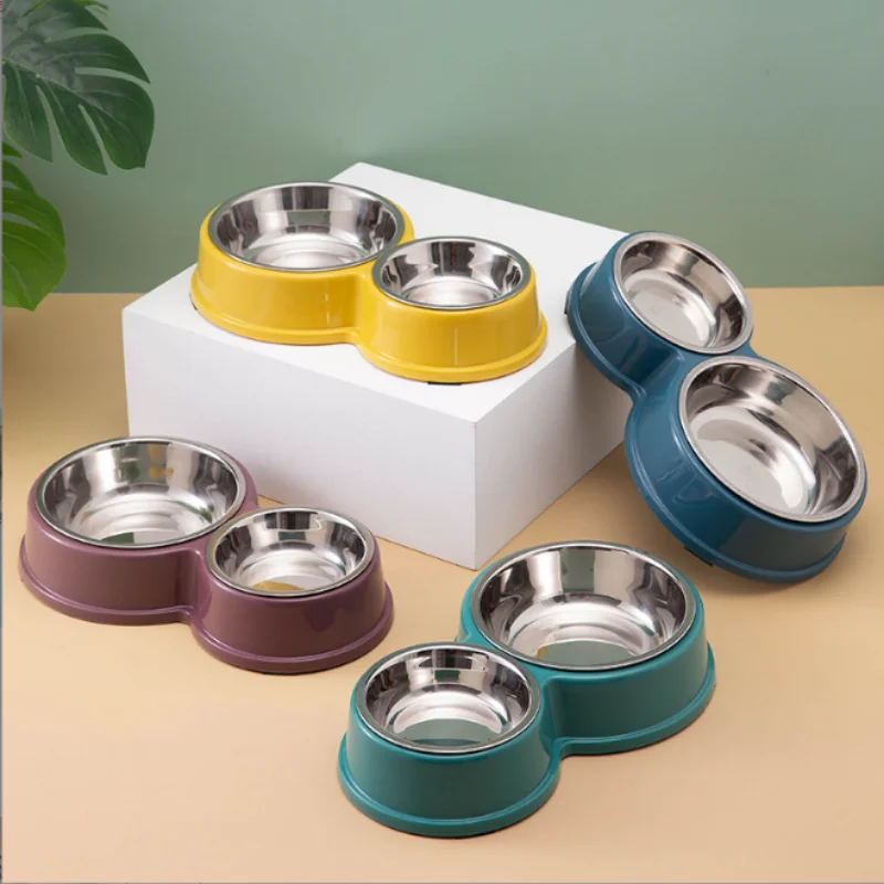 

Unique Anti-skidding Dog Cat Double Bowl Puppy Food Water Feeder Stainless Steel Pets Drinking Dish Pet Supplies Accessories