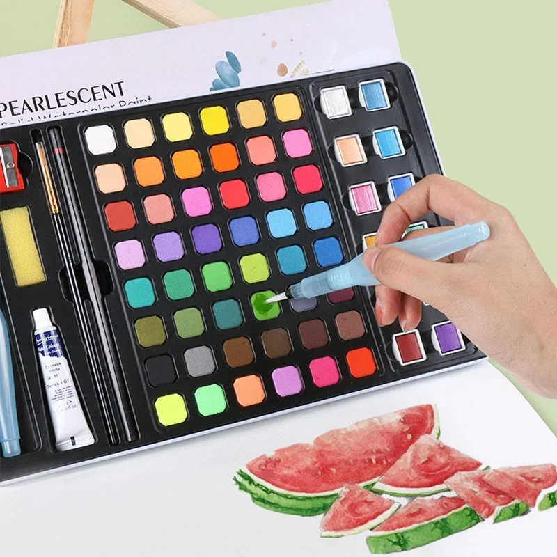 60 Professional Watercolor Paint with Pearlescent Pigment Portable Drawing Set with Water Color Paper School & Art Supplies