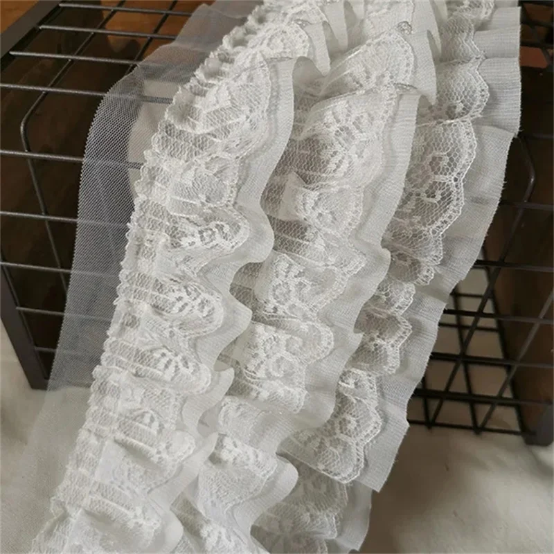 11CM Wide Three Layers Lace Fabric Ribbon Cotton Embroidered Flowers Ruffle Trim Dress DIY Clothes Sewing lace fabric