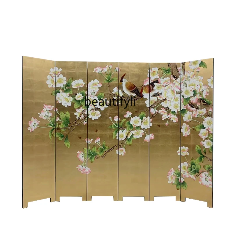 

New Chinese Style Painted Screen Folding Floor Screen Hand Painted Lacquer Painting Wooden Screen