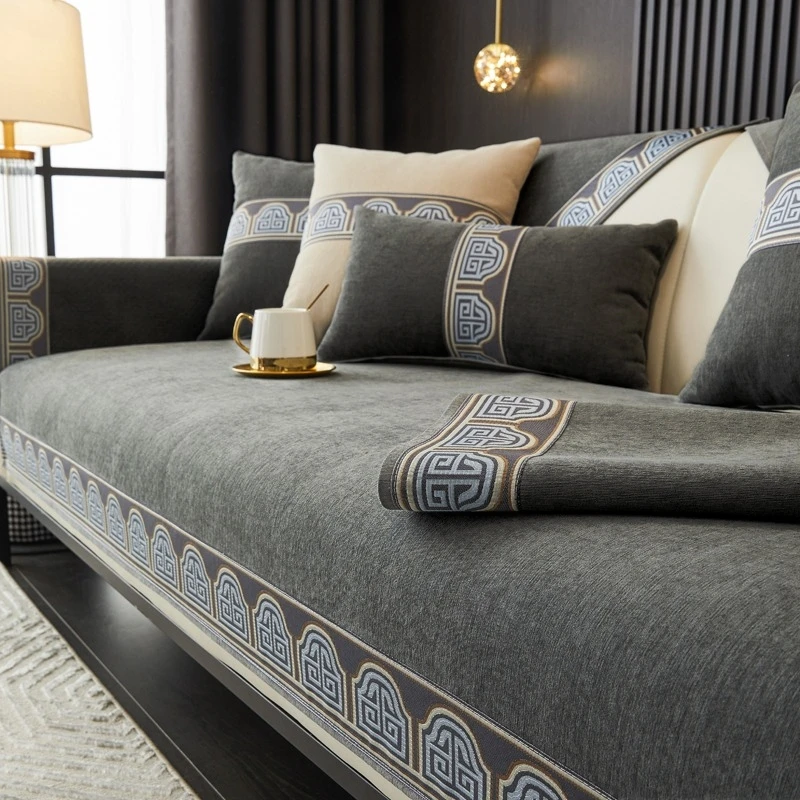 Sofa Cover Vintage-Inspired Solid Chenille All Seasons Living Room Non-slip Sofa Seat Couch Slipcover Towel